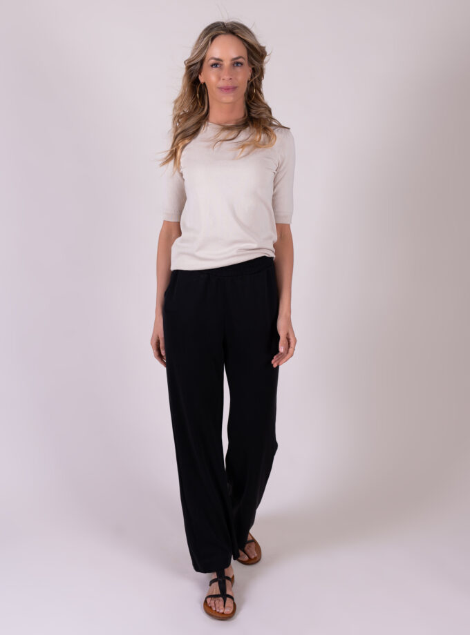 The Clothed - Dames trui beige viscose ronde hals met pofmouw