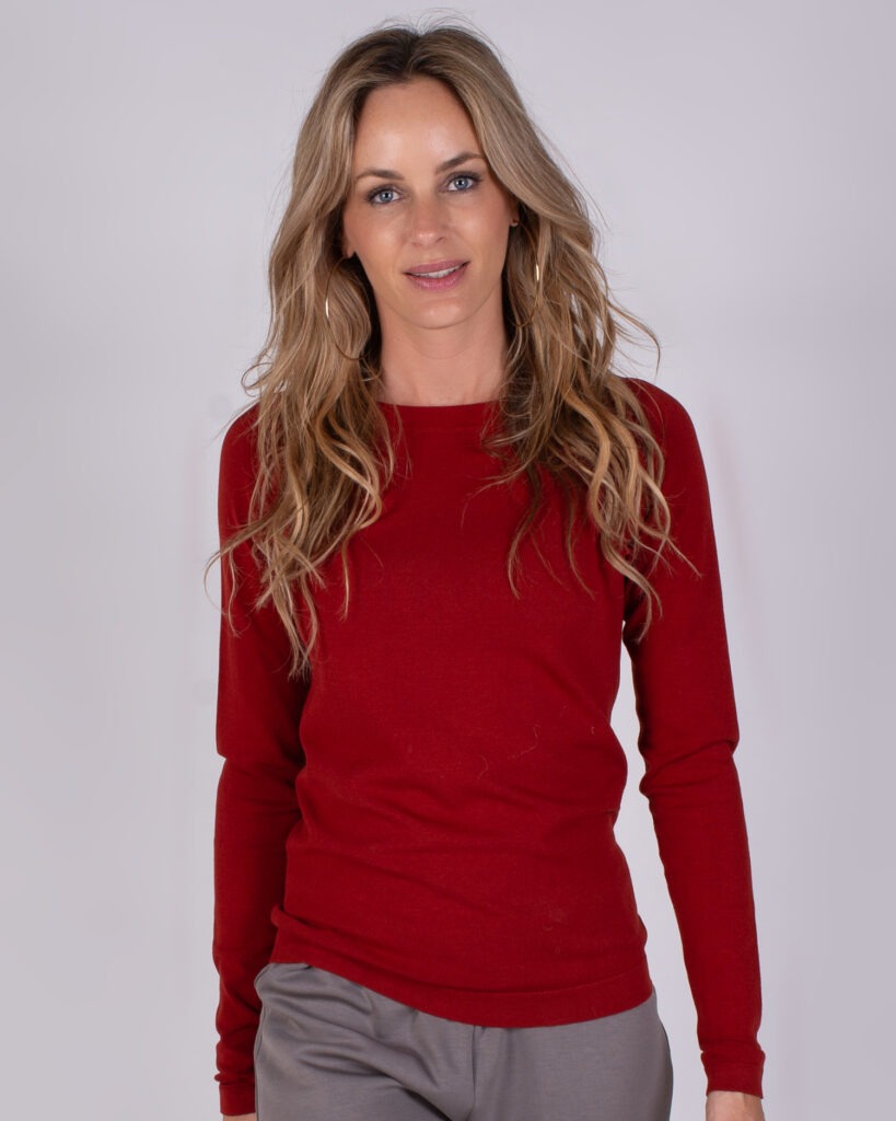 Dames trui roest viscose ronde hals lange mouw-KIEV 