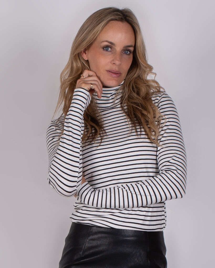 Dames coltrui zwart/ offwhite gestreept langemouw - VARNA 