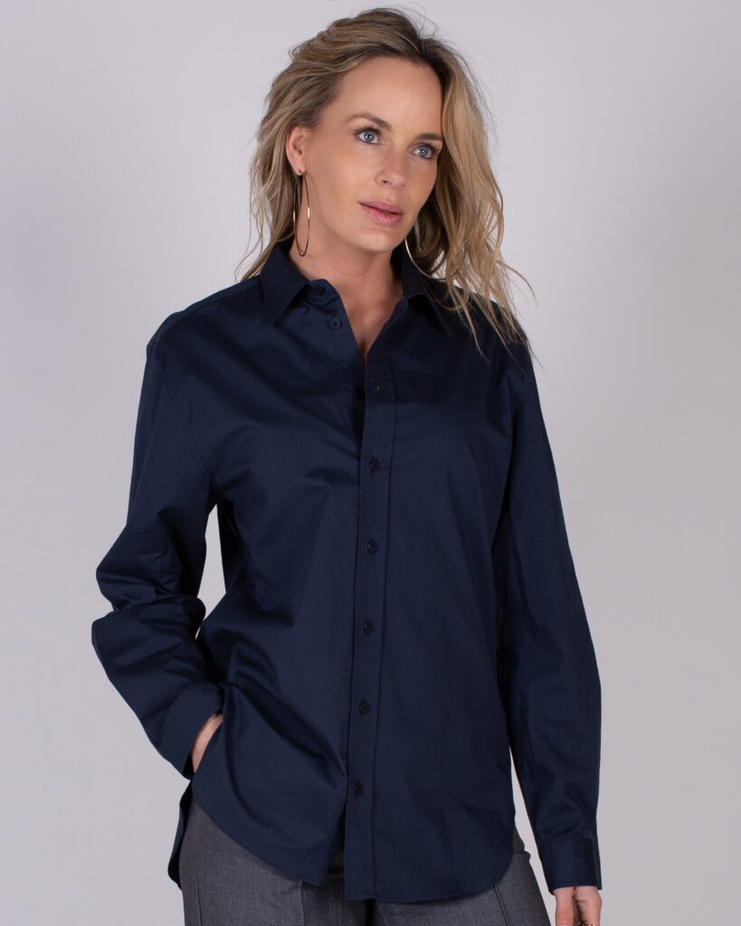 Dames Blouse navy cotton stretch  - PERTH 