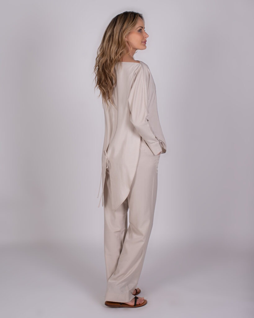 Dames viscose satijn blouse top beige- SINTRA 