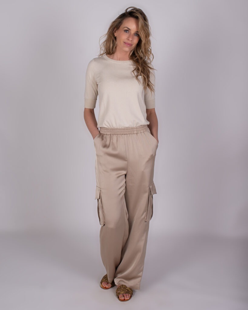 Dames cargo pantalon beige satijn -BEJA 