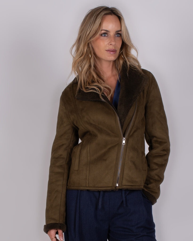 Dames Lammy coat jacket in olijf - JUNO 