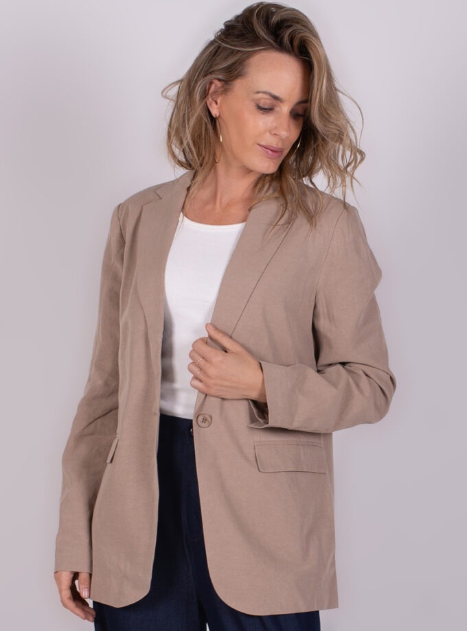 Dames blazer taupe tencel linnen - OPOLE