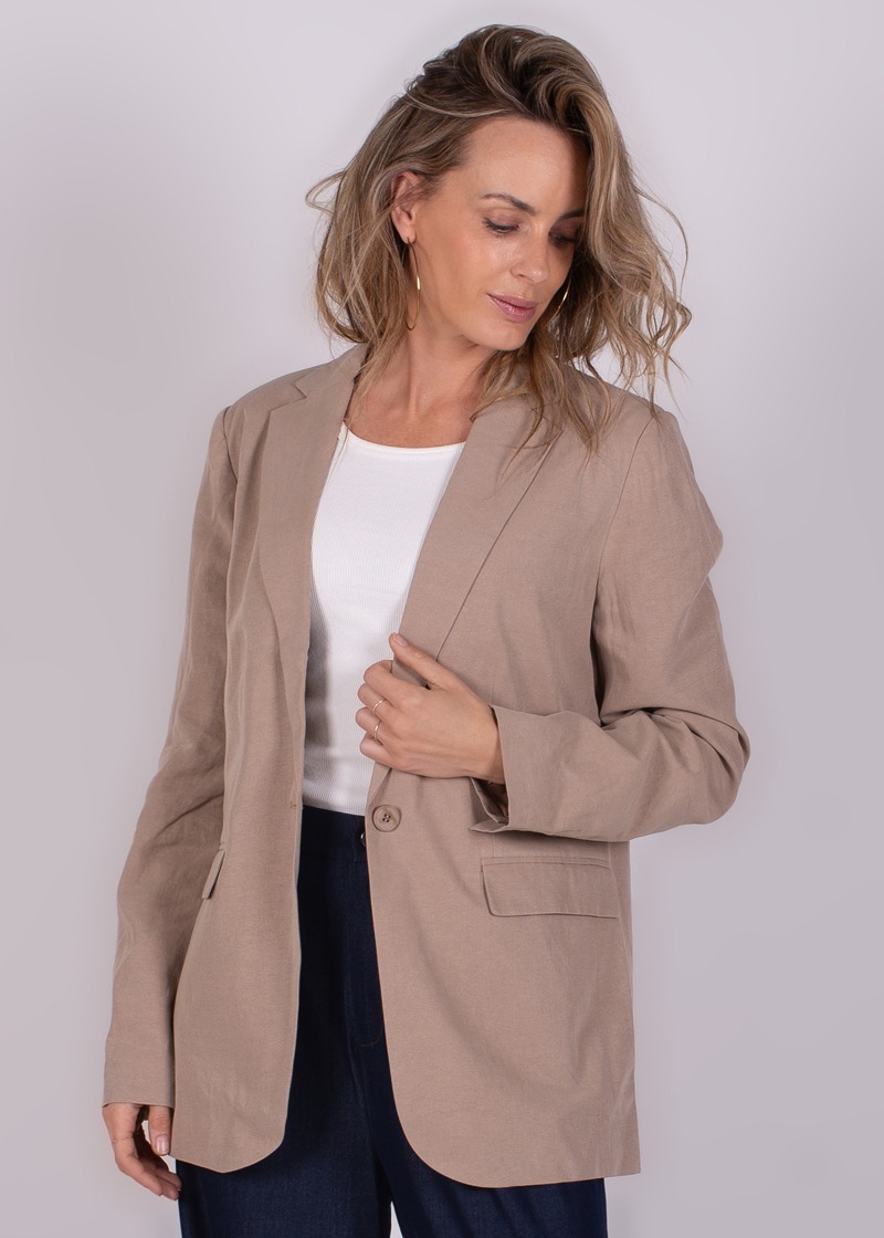 Dames blazer taupe tencel linnen - OPOLE
