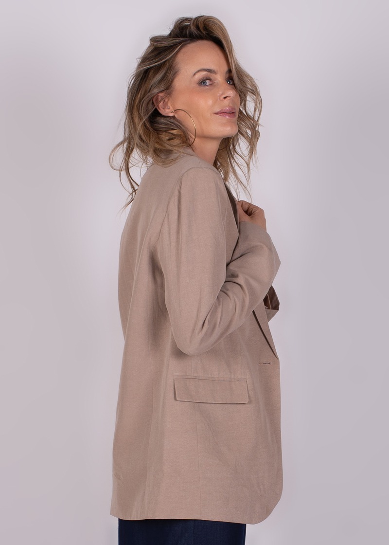 Dames blazer taupe tencel linnen - OPOLE - Afbeelding 4