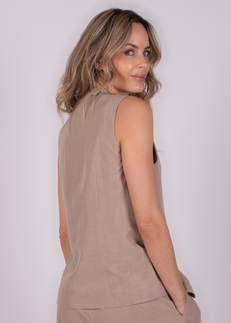 Dames gilet taupe Tencel - SALTA - Afbeelding 5