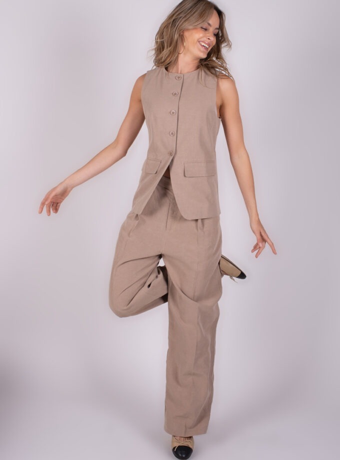 Dames gilet taupe Tencel - SALTA