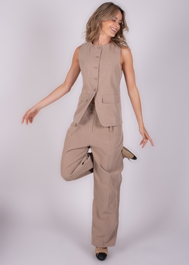 Dames gilet taupe Tencel - SALTA