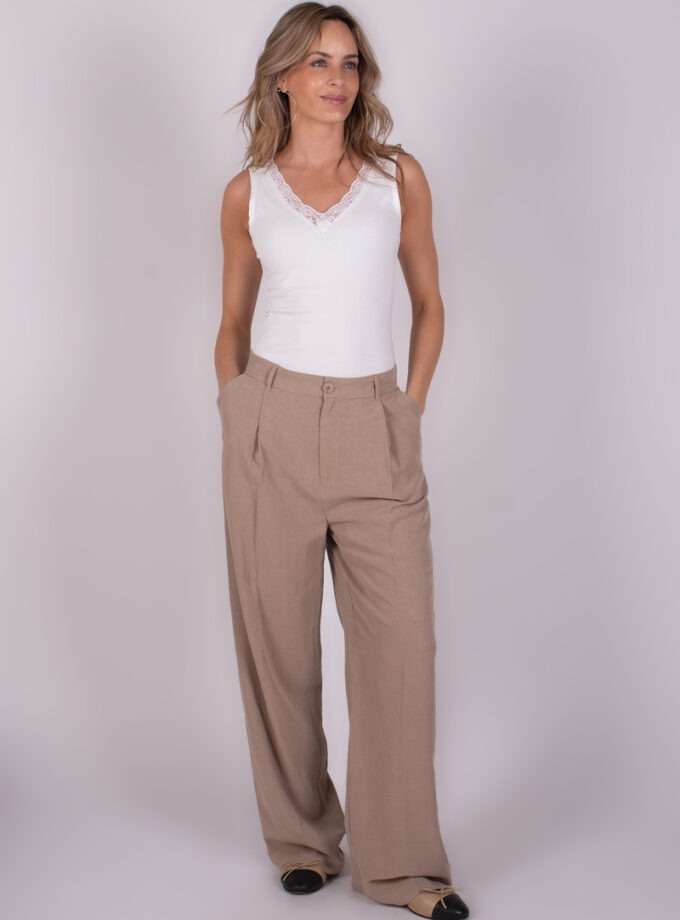 Dames pantalon tencel Taupe - PIRAN