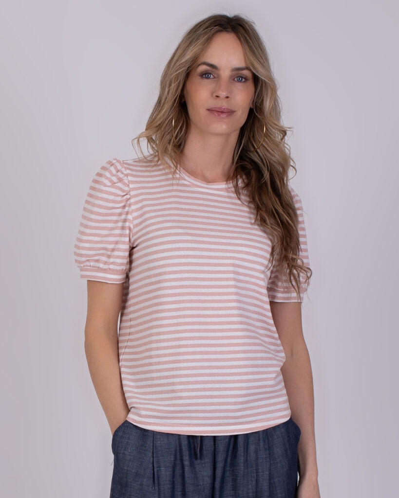 Dames old pink-offwhite streep top korte mouw - DHAKA 
