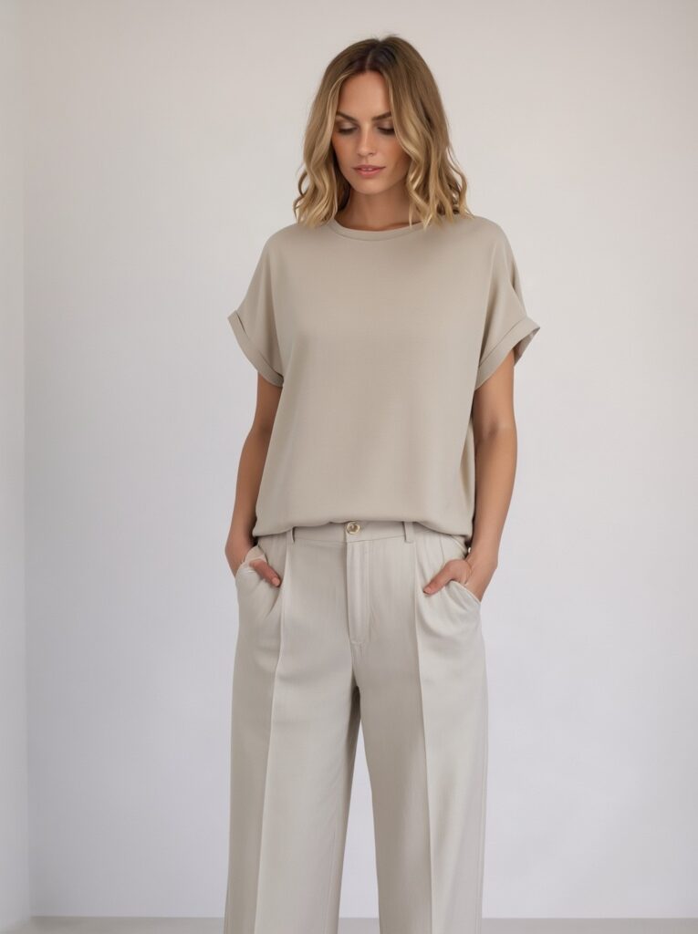 Dames tencel shirt met omslag mouw pale- LODI 