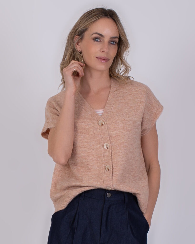 Dames spencer vest met diepe V-hals old pink - LAMIA 