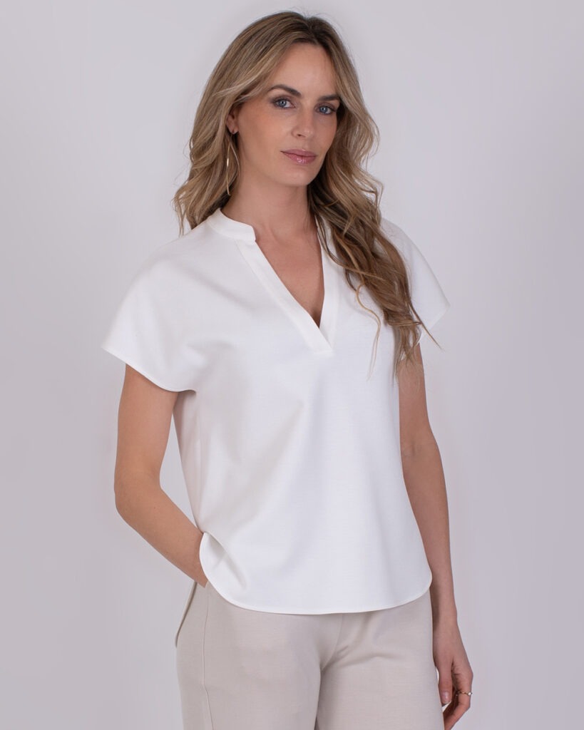Dames viscose V neck top off-white- LAVAL 