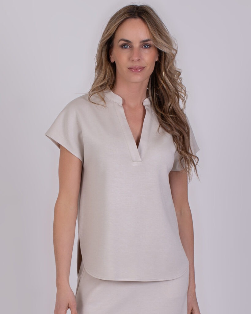 Dames viscose V neck top pale - LAVAL 
