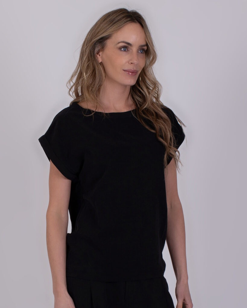 Dames tencel shirt met omslag mouw black- LODI 