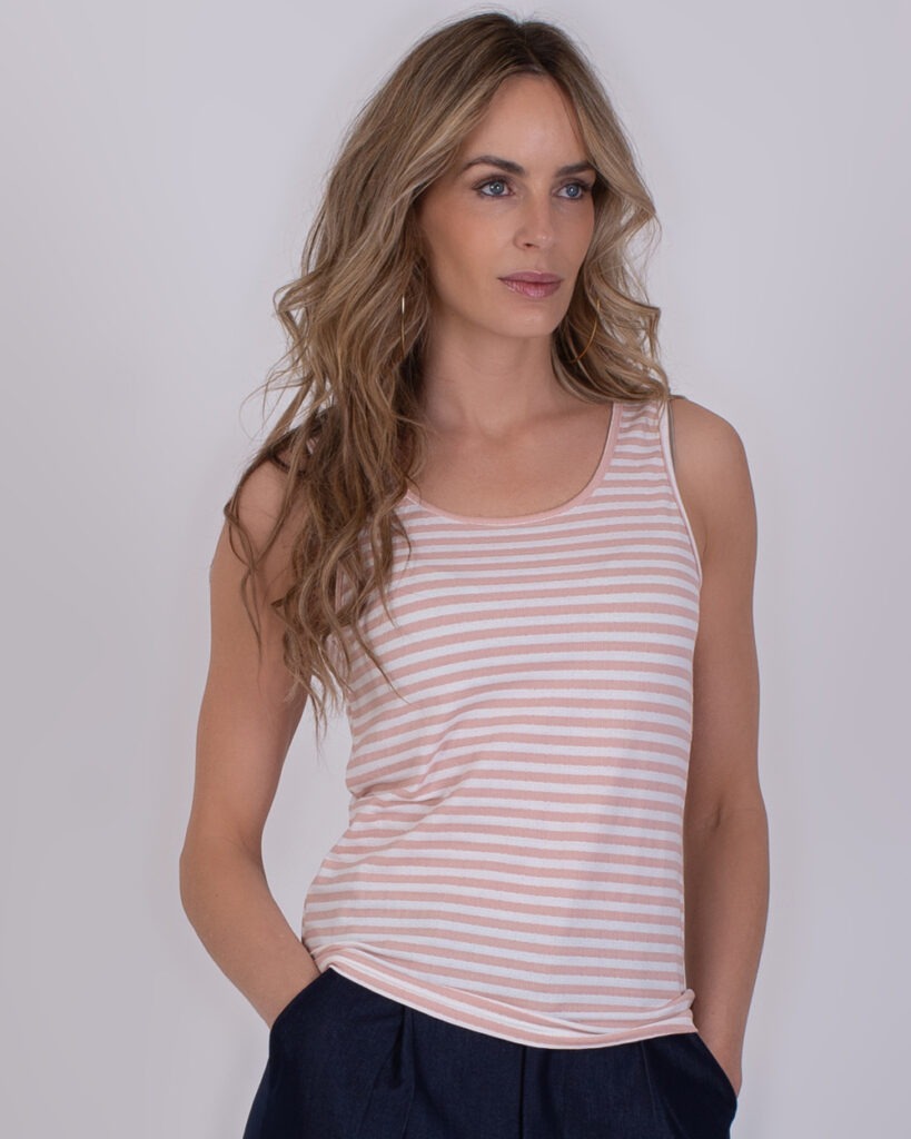 Dames top stripe old pink-offwhite cotton - NAMUR 