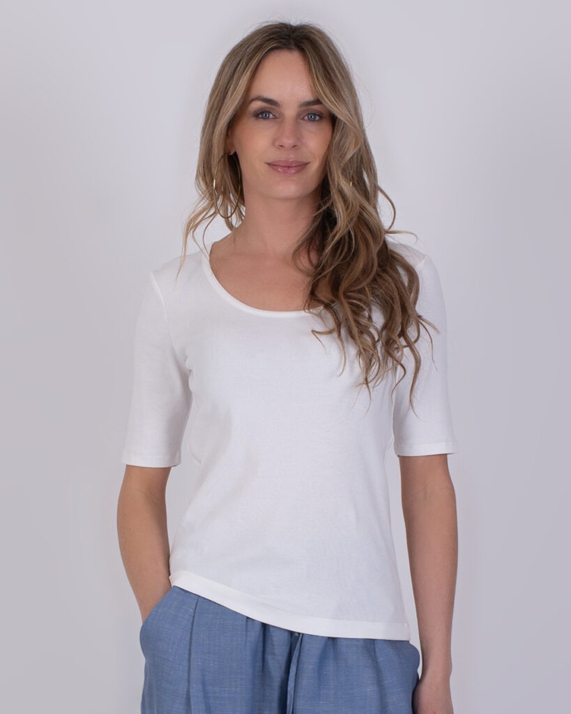 Dames t shirt off white cotton korte mouw - PERM 
