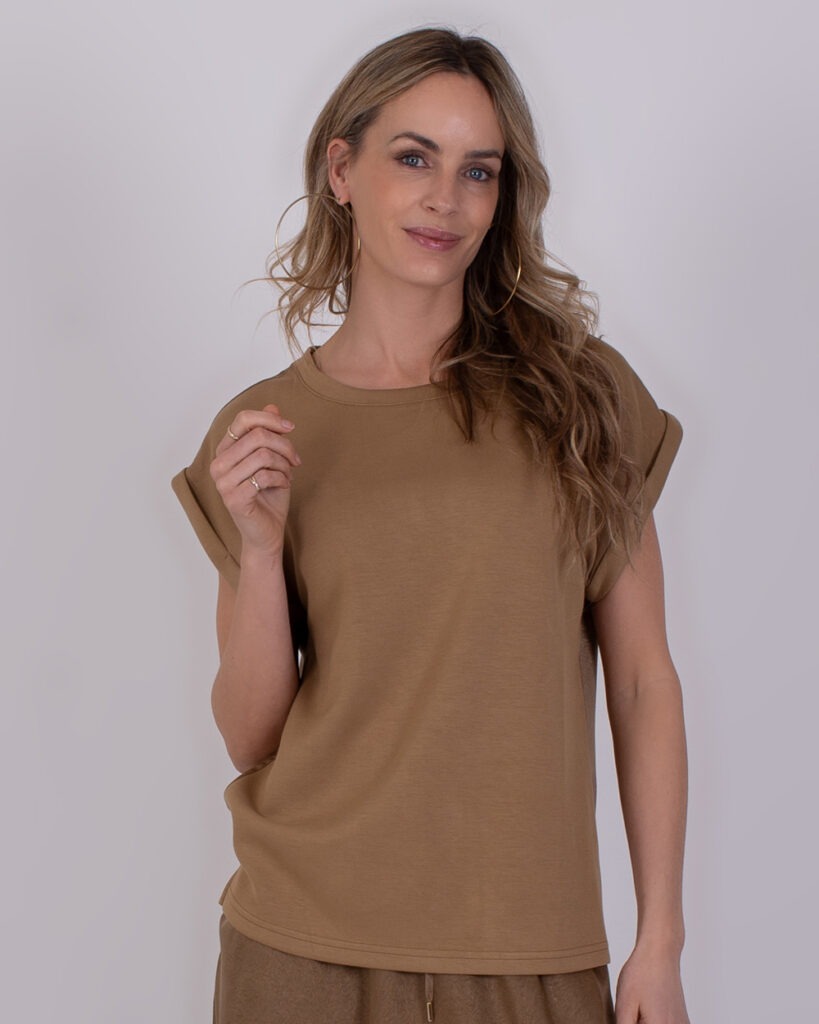 Dames t-shirt modal in taupe- TROJE 