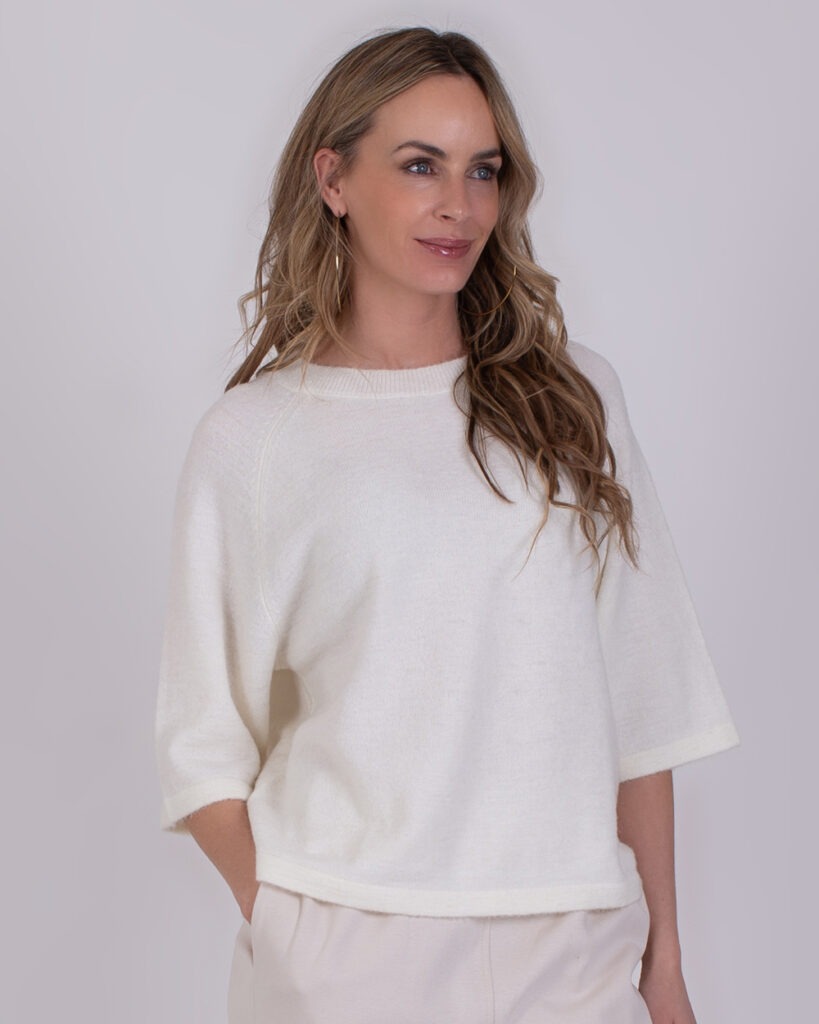 Dames oversized trui wol mix off white - VOLOS 
