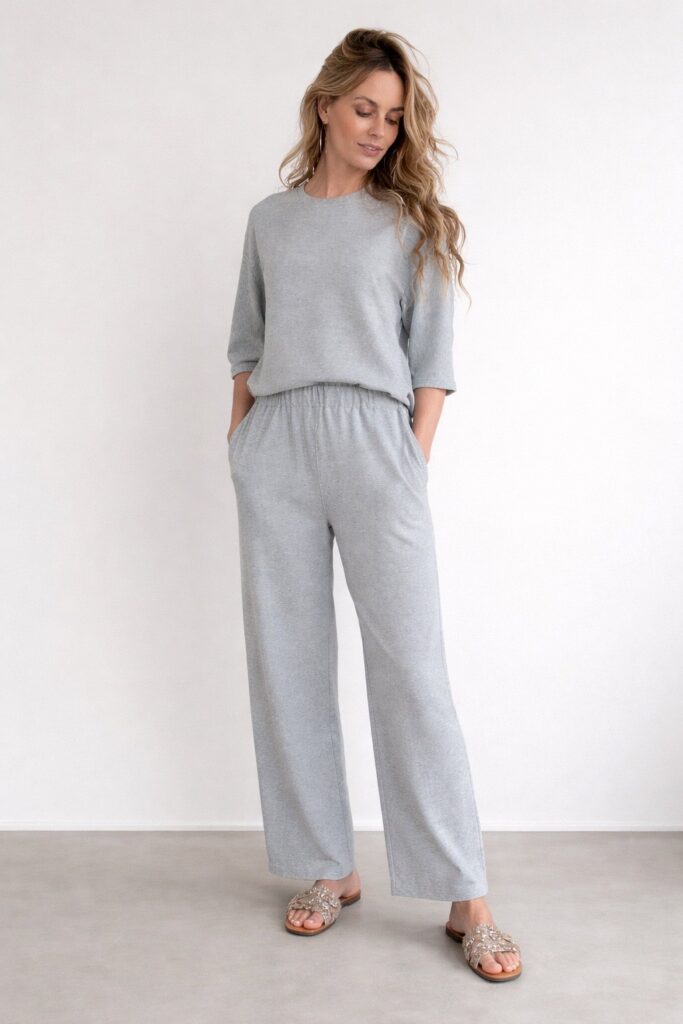 Dames oversized shirt 1/2 mouw grey melange cotton - MALAGA 