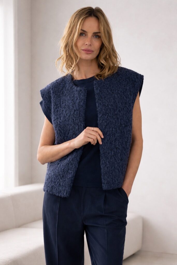 Dames gilet in teddy fabric navy - MATSUMOTO 