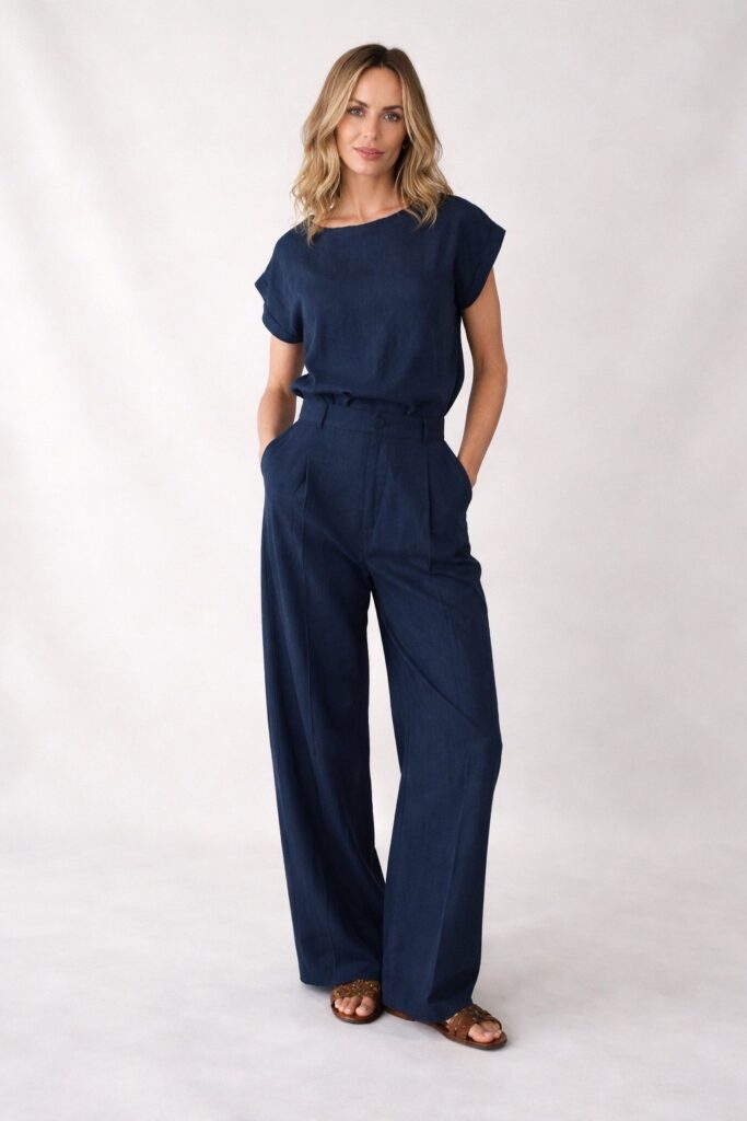 Dames pantalon tencel Navy - PIRAN 