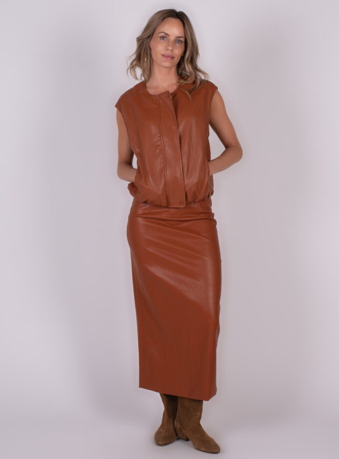 Bandung vegan leather skirt cinnamon