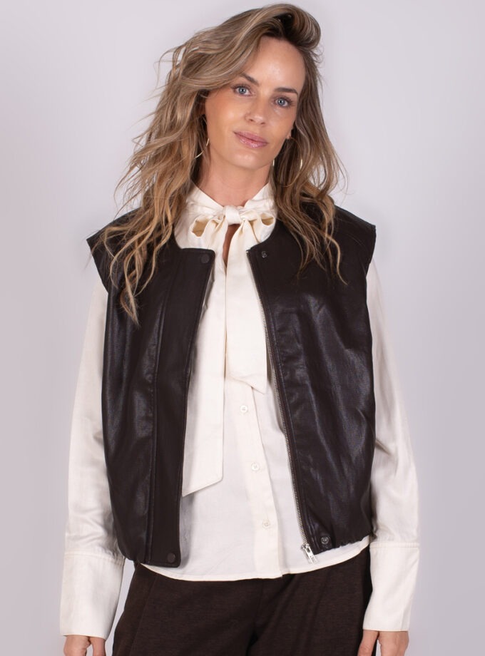 Bandung vegan leather gilet coffee