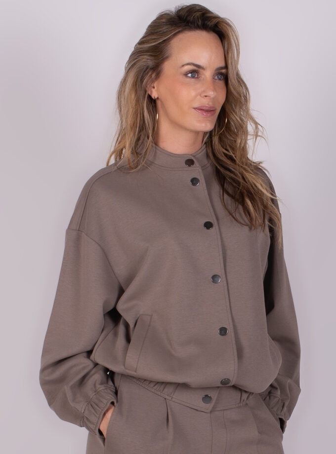 Dames oversized bomber taupe cotton blend - COLUMBUS