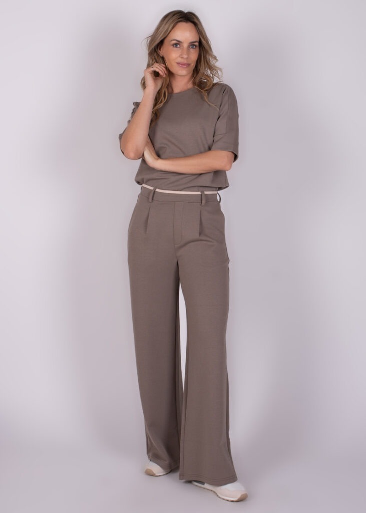 Dames pants taupe cotton blend - COLUMBUS 
