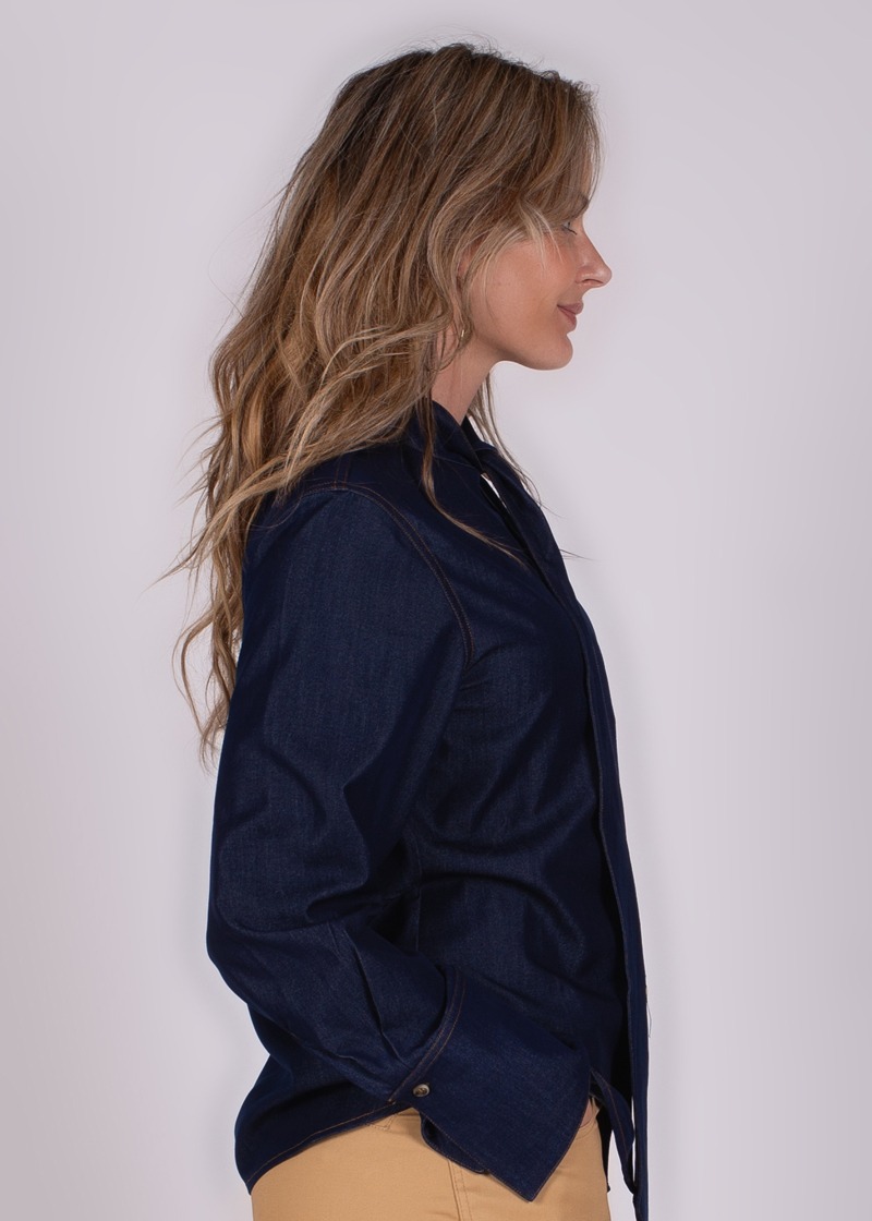 Dames blouse met strik indigo blue - KENTUCKY - Afbeelding 3