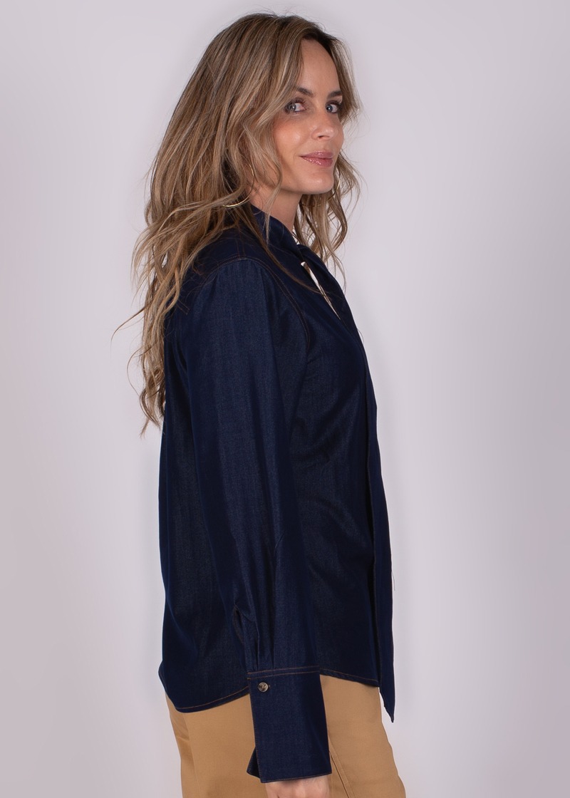 Dames blouse met strik indigo blue - KENTUCKY - Afbeelding 4