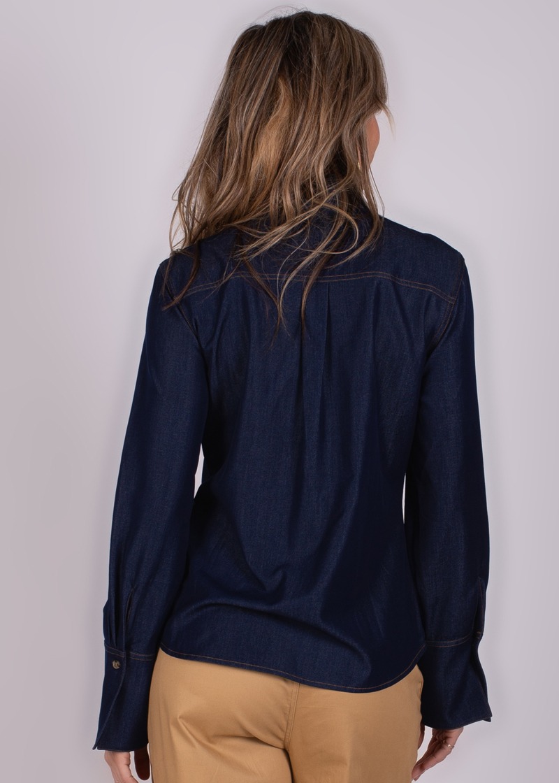 Dames blouse met strik indigo blue - KENTUCKY - Afbeelding 5
