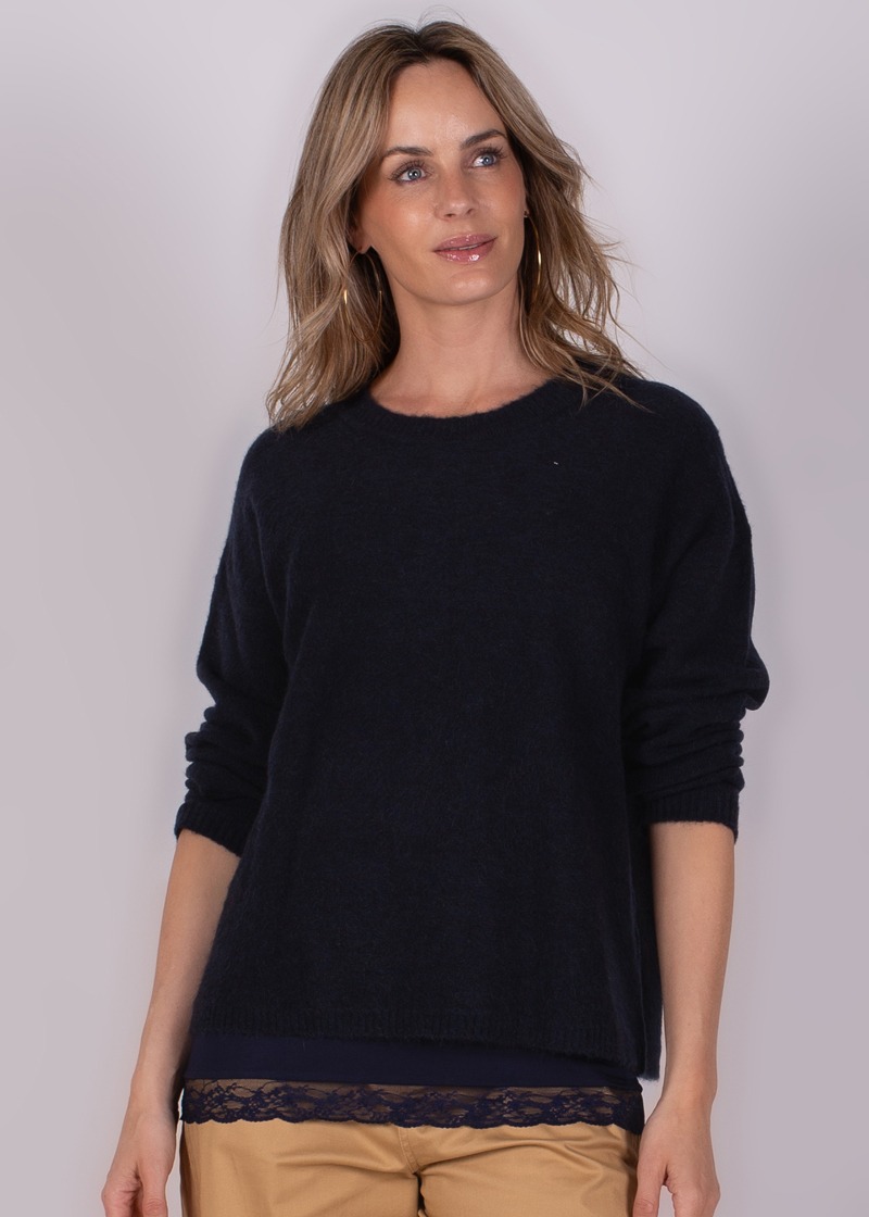 Lamia oversized pullover knoopjes navy