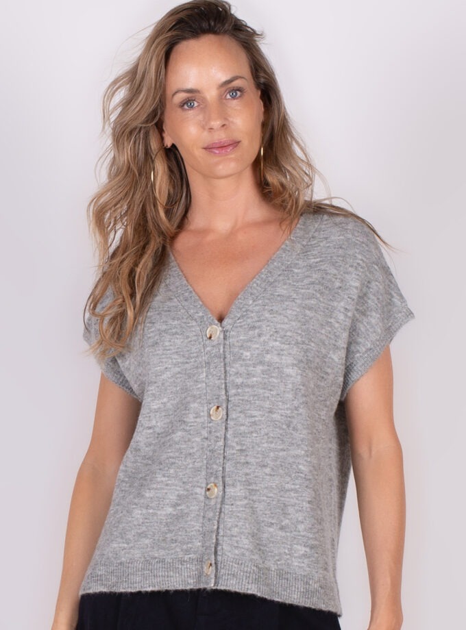 Dames oversized cardigan grey melange - LAMIA