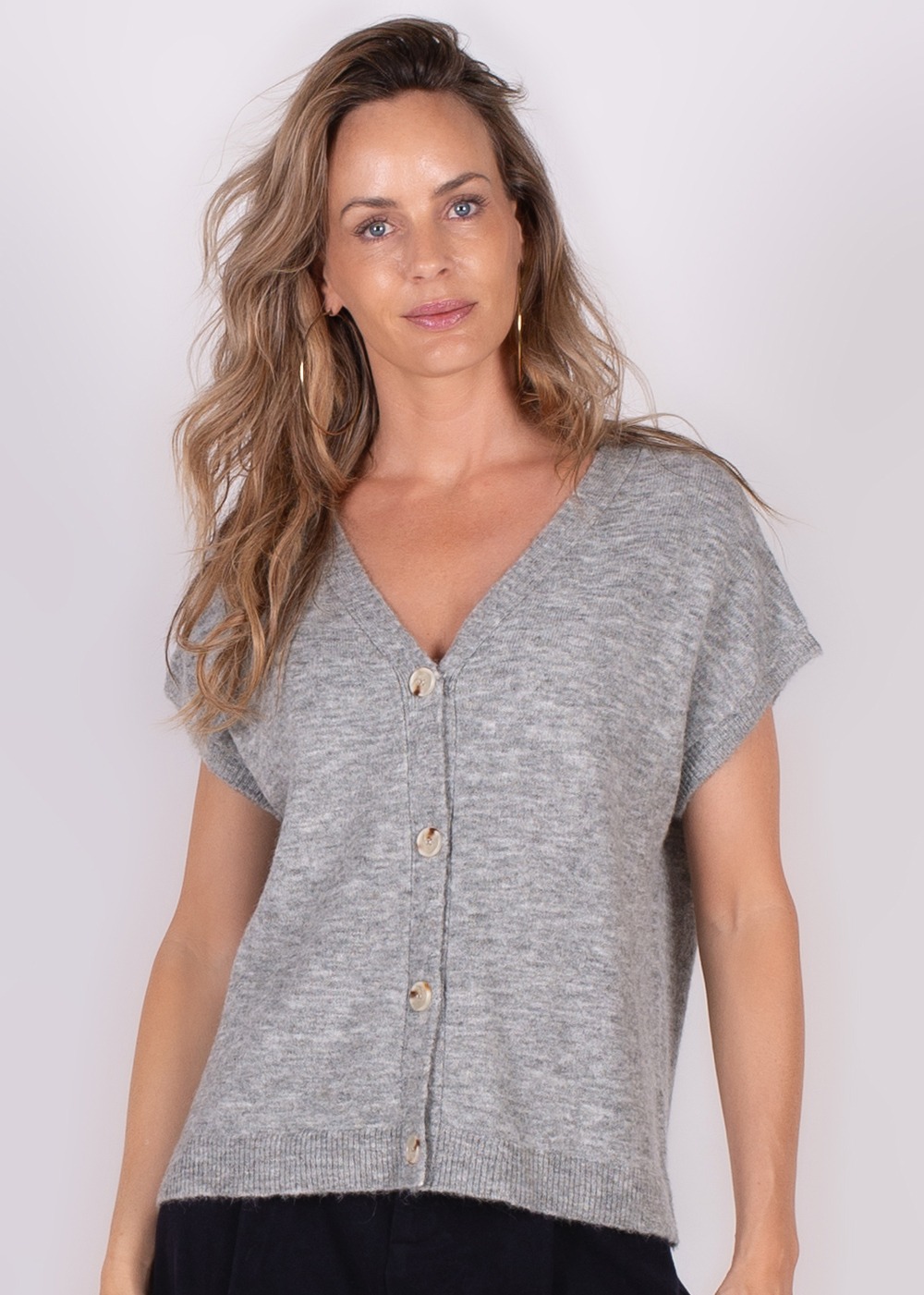 Dames oversized cardigan grey melange - LAMIA