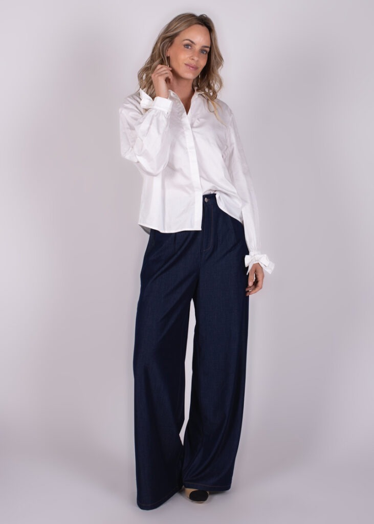 Dames blouse with bow cotton off white  - PERTH 