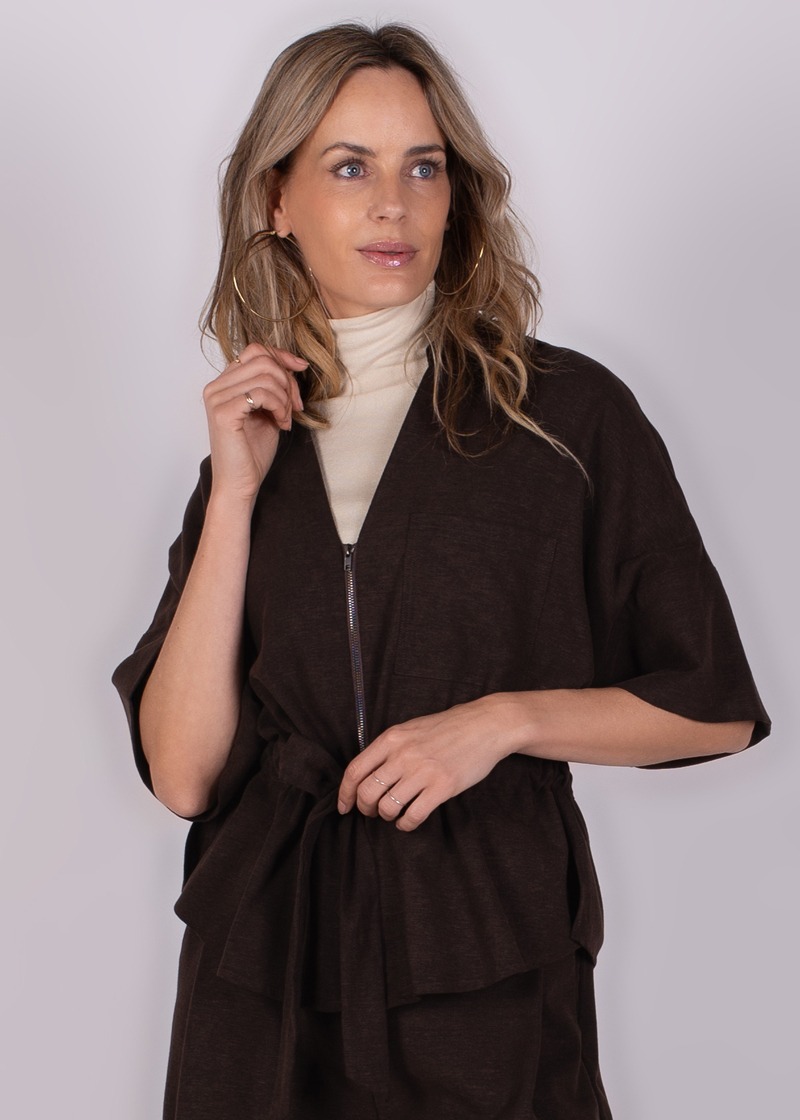 Dames blouson Top coffee tencel - PRAQUE - Afbeelding 5