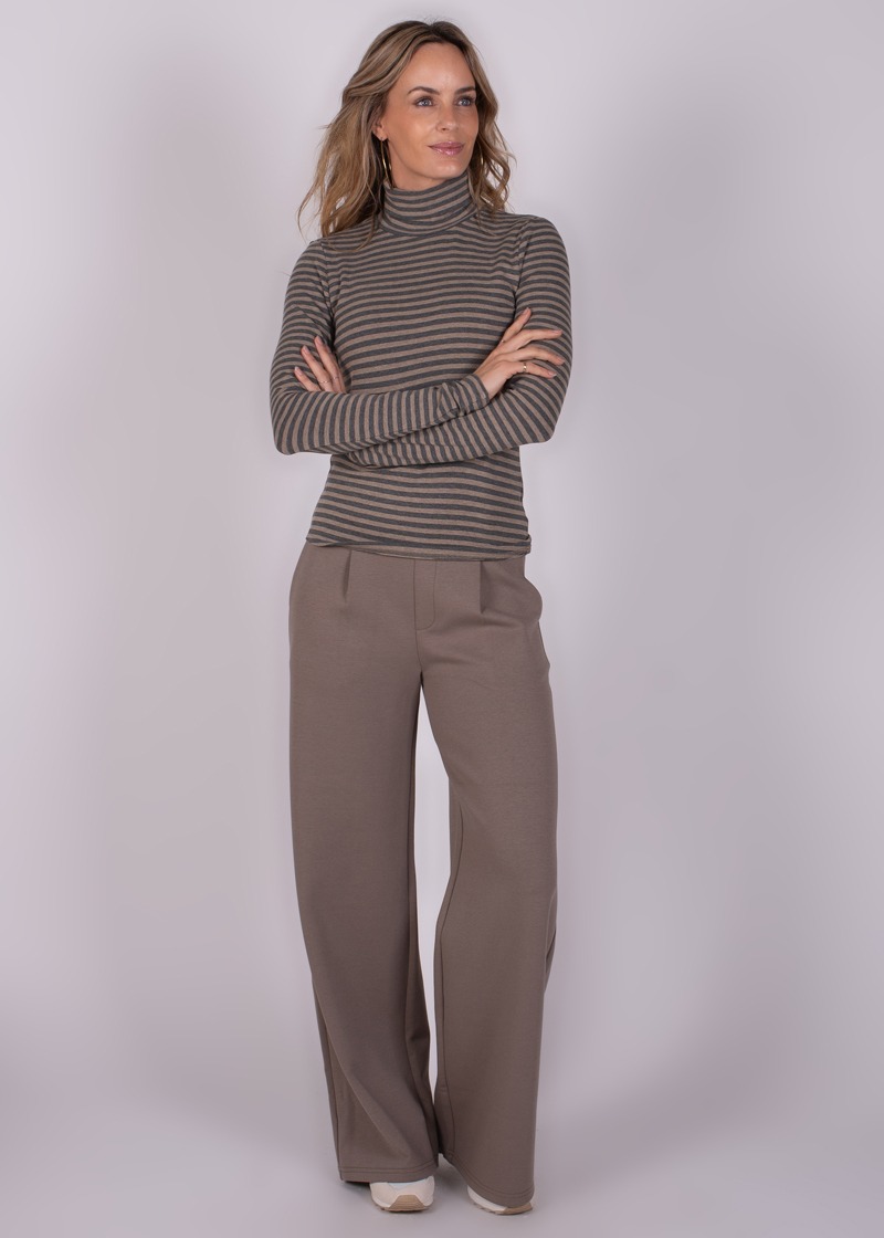 Dames turtleneck stripe taupe grey - VARNA - Afbeelding 2