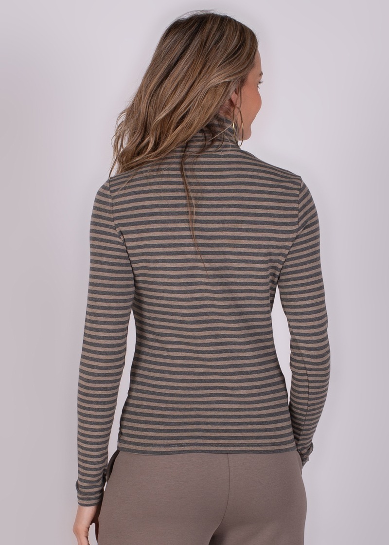 Dames turtleneck stripe taupe grey - VARNA - Afbeelding 4