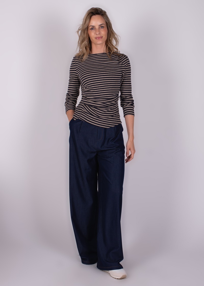 Dames long sleeve shirt stripe navy grey - VARNA - Afbeelding 2