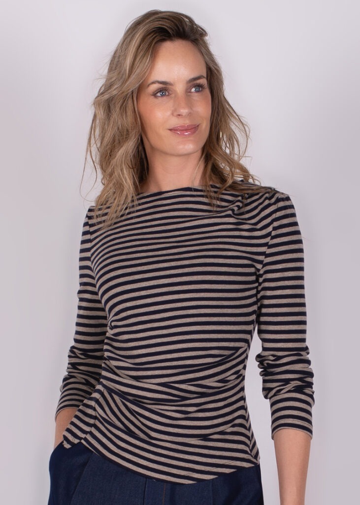 Dames long sleeve shirt stripe navy grey - VARNA 