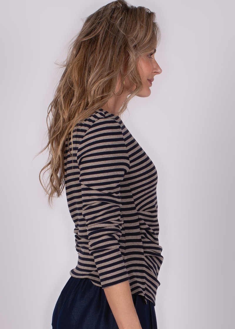 Dames long sleeve shirt stripe navy grey - VARNA - Afbeelding 3