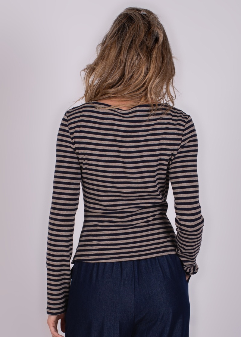 Dames long sleeve shirt stripe navy grey - VARNA - Afbeelding 4