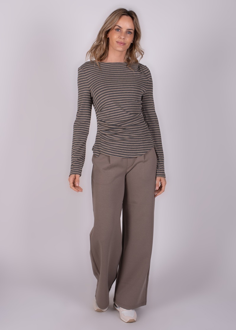 Dames long sleeve shirt stripe taupe grey - VARNA - Afbeelding 2