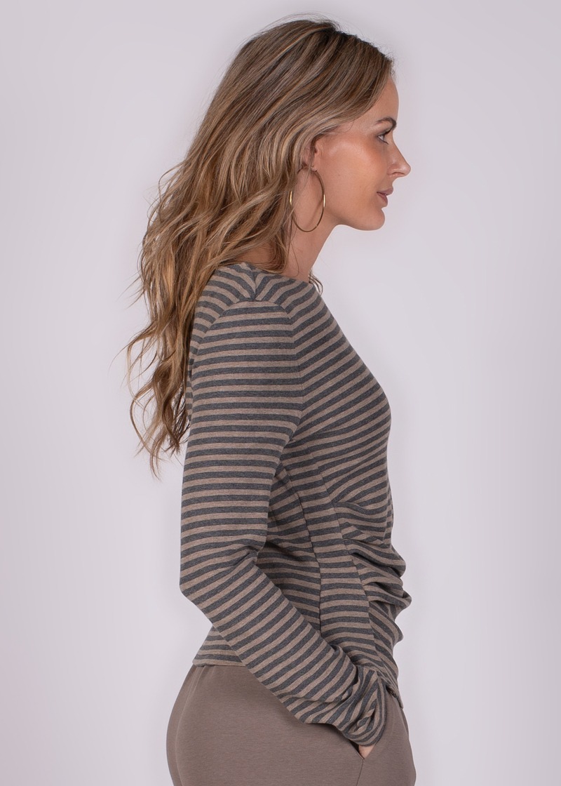 Dames long sleeve shirt stripe taupe grey - VARNA - Afbeelding 4