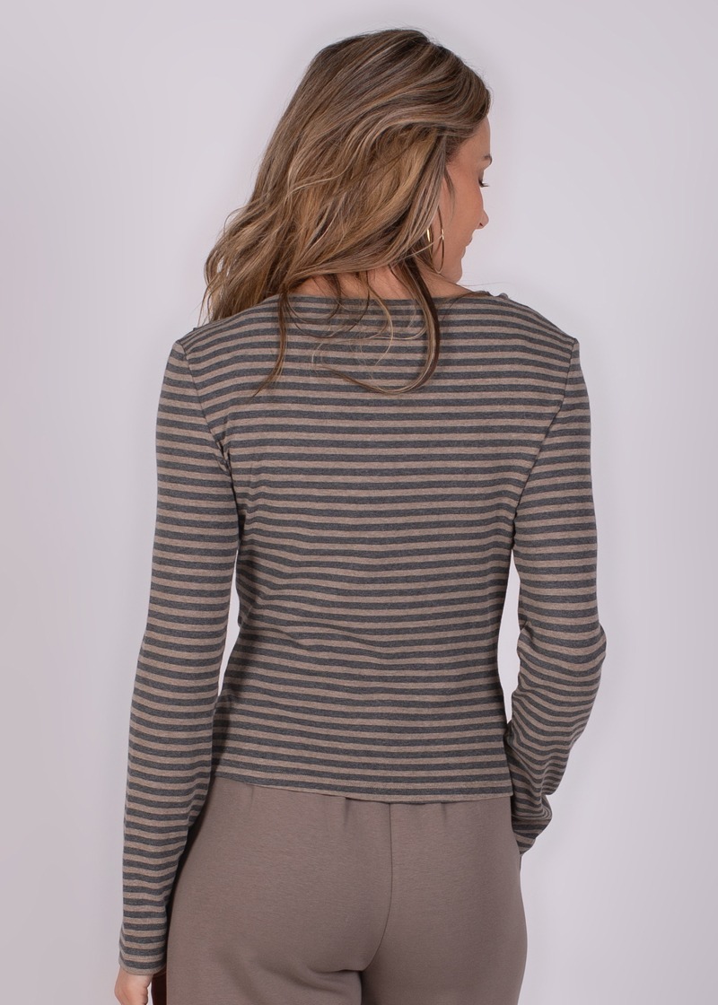Dames long sleeve shirt stripe taupe grey - VARNA - Afbeelding 5