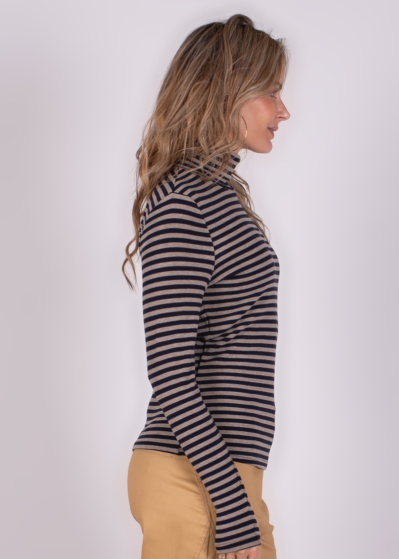 Dames turtleneck stripe navy grey - VARNA - Afbeelding 3