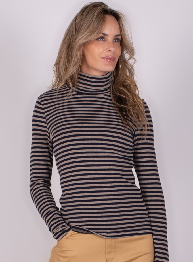 Dames turtleneck stripe navy grey - VARNA